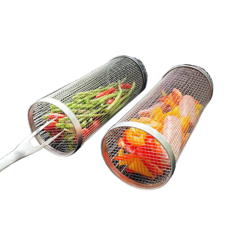 Rolling Stainless Steel Grill Basket BBQ