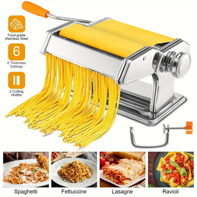 Compact Stainless Steel Pasta Maker with 6 Adjustable Thickness Levels