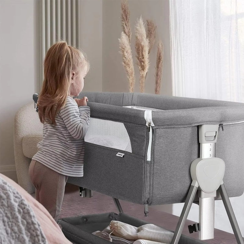 Bedside Baby Bassinet with Wheels & Storage Basket