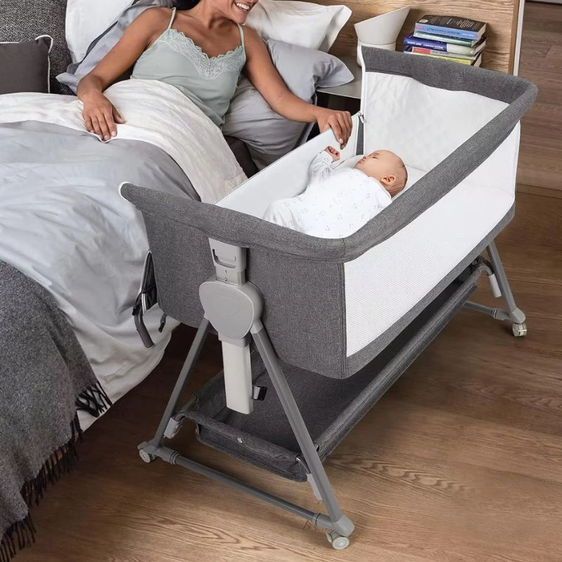 Bedside Baby Bassinet with Wheels & Storage Basket