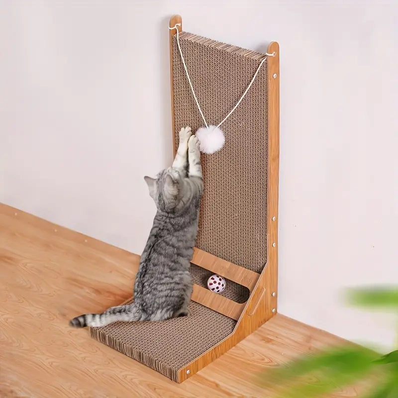 L-Shaped Cat Scratcher with Toy Ball and Multi-Angle Design