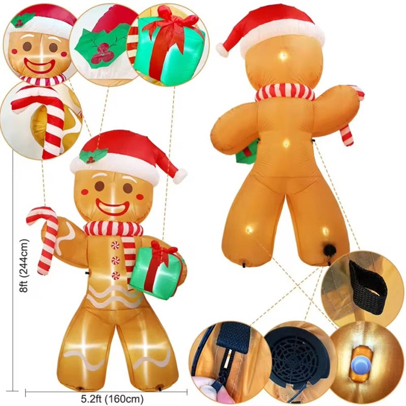 8FT Christmas Inflatable Gingerbread Man with LED Lights