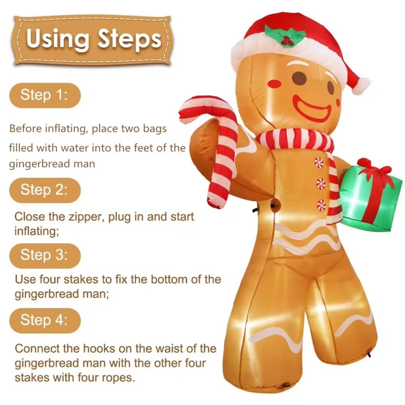 8FT Christmas Inflatable Gingerbread Man with LED Lights