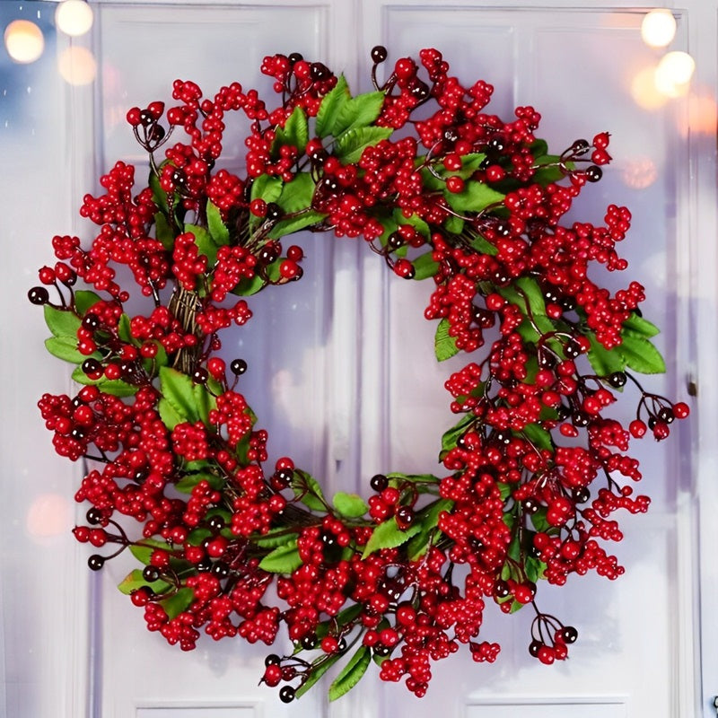 Festive Christmas Wreath with Red Berries for Indoor & Outdoor Use - 18" x 18"