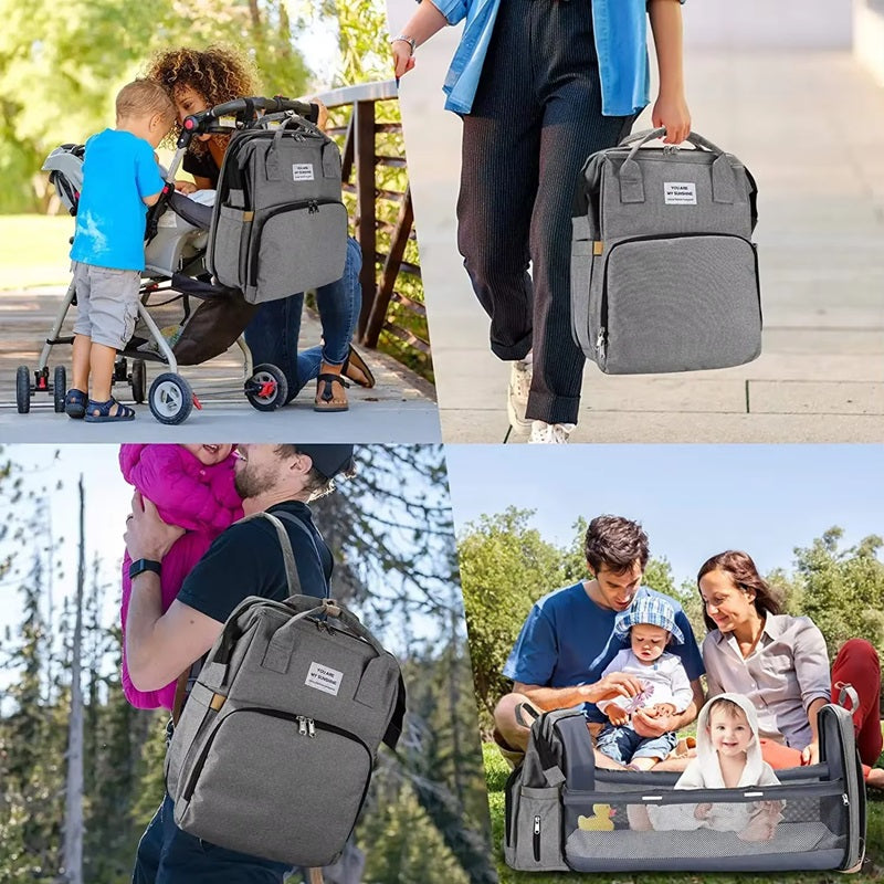 Multifunctional Diaper Bag with Foldable Crib and Changing Pad