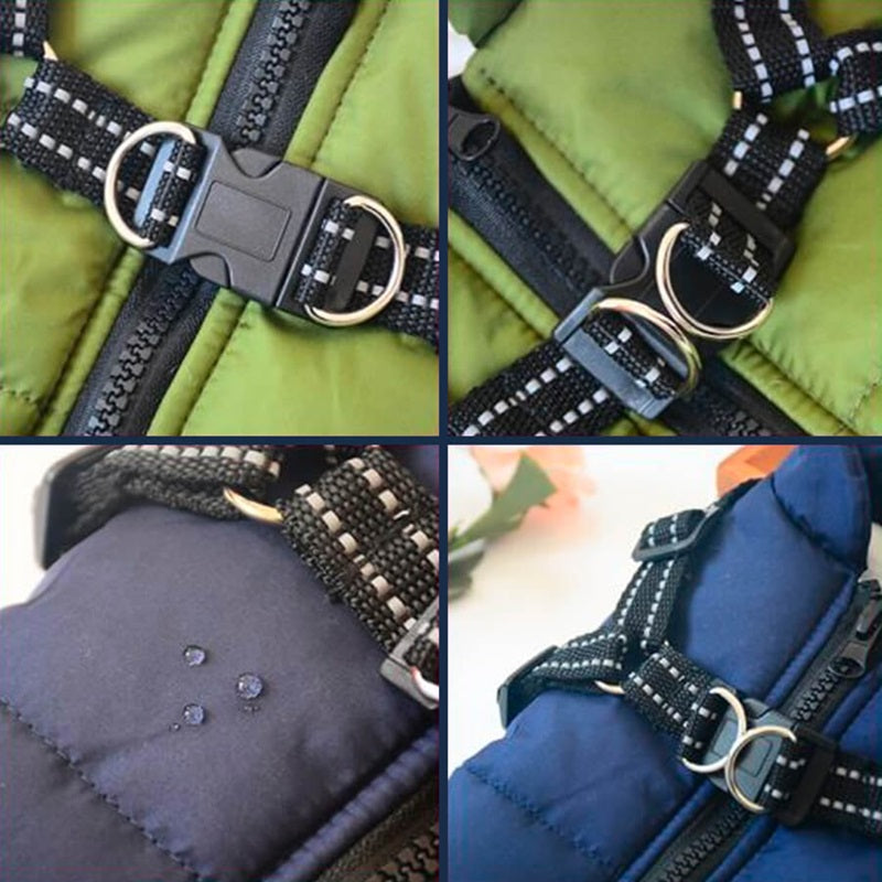 Waterproof Dog Jacket for Winter with Reflective Built-In Harness