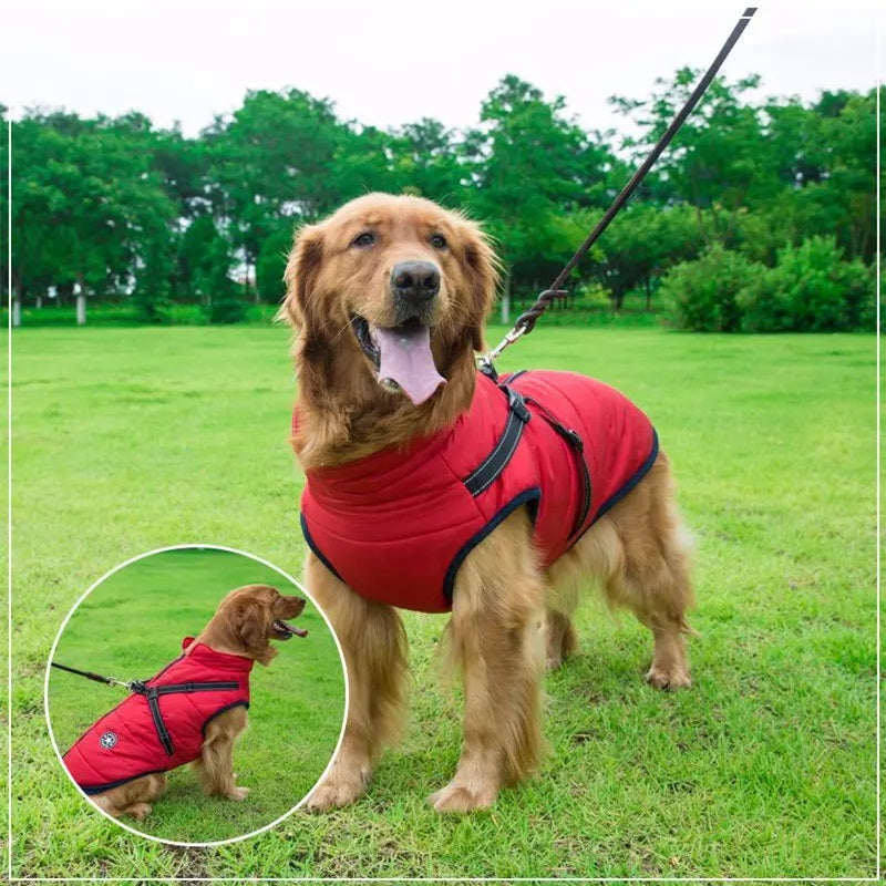 Waterproof Dog Jacket for Winter with Reflective Built-In Harness