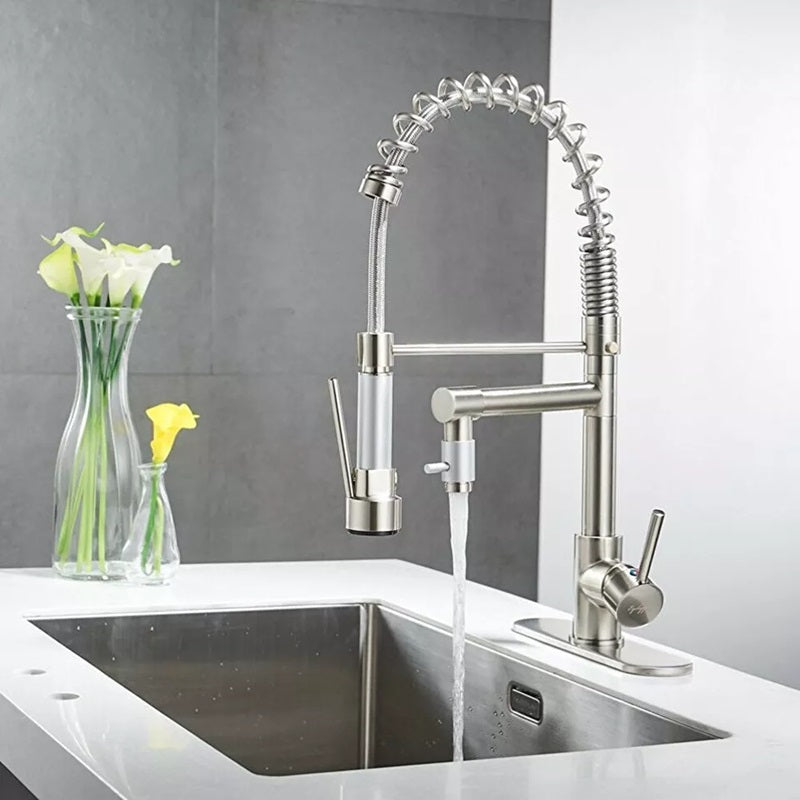 360° Stainless Steel Kitchen Faucet with Pull-Down Spring Spout