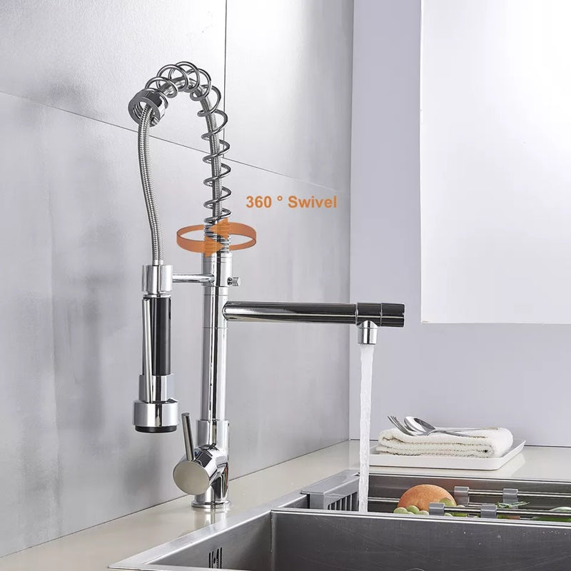 Pull-Out Kitchen Faucet with 360° Rotating Spout and Dual Mode Sprayer