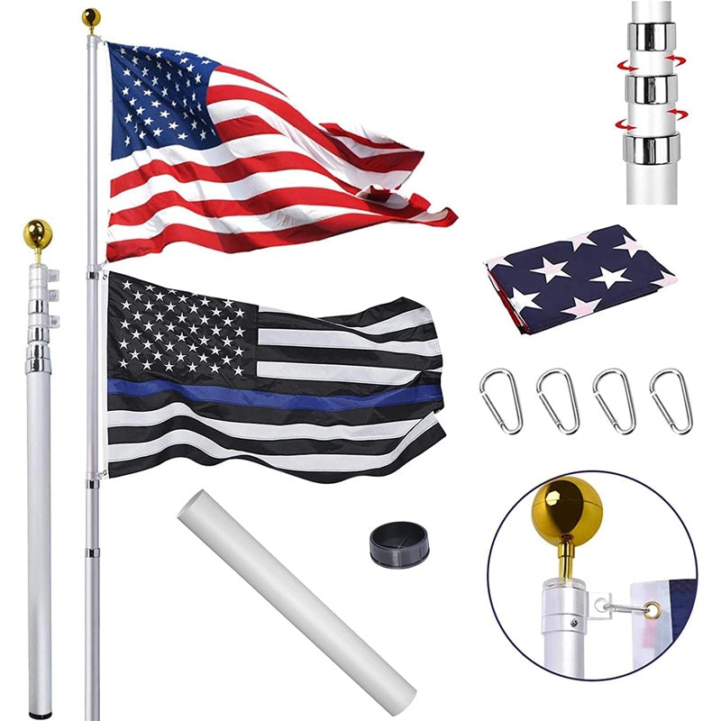 25FT Heavy Duty Telescopic Flag Pole with U.S. Flag Ball