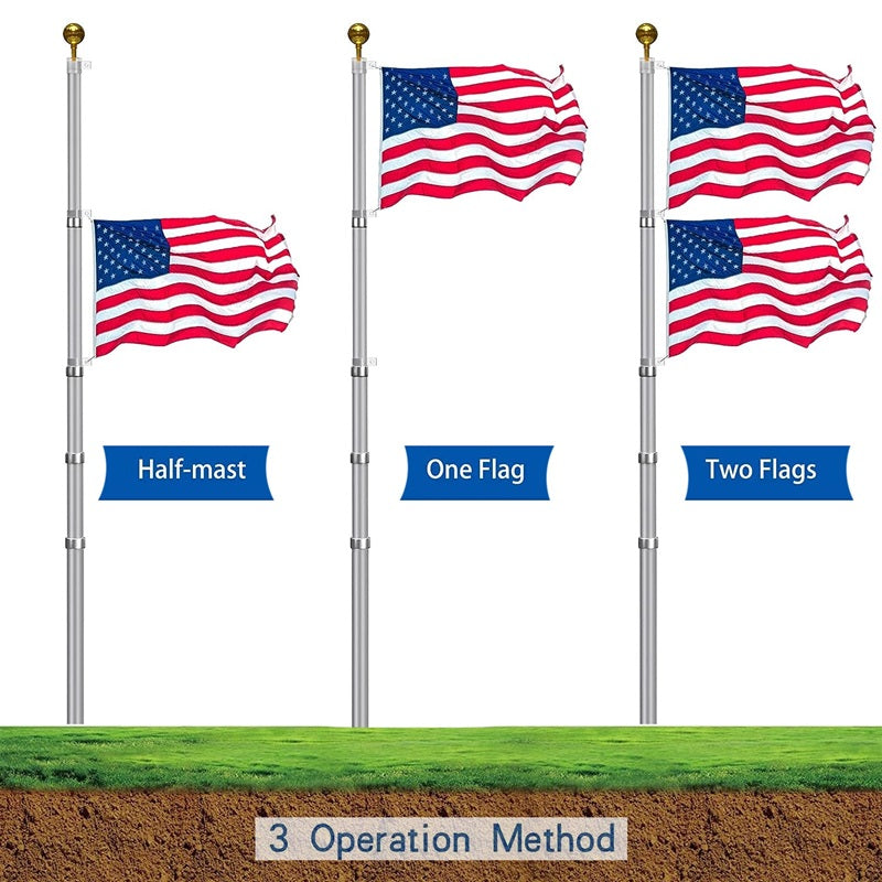 25FT Heavy Duty Telescopic Flag Pole with U.S. Flag Ball