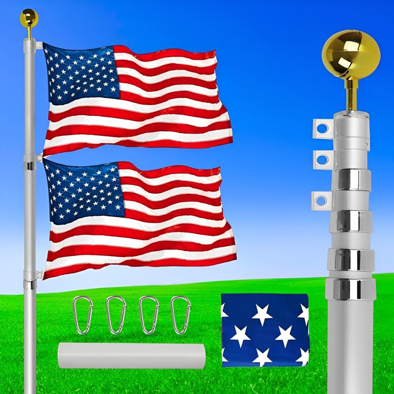 25FT Heavy Duty Telescopic Flag Pole with U.S. Flag Ball