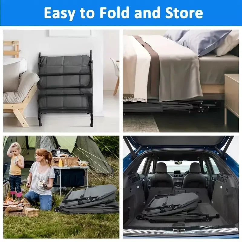 Folding Bed with Built-in Pillow & Side Pocket