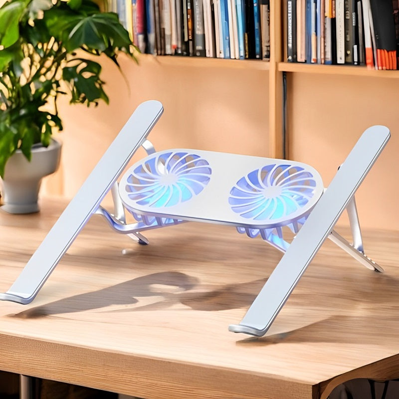 Foldable Laptop Stand with 360° Rotating Cooling Fans and Adjustable Height