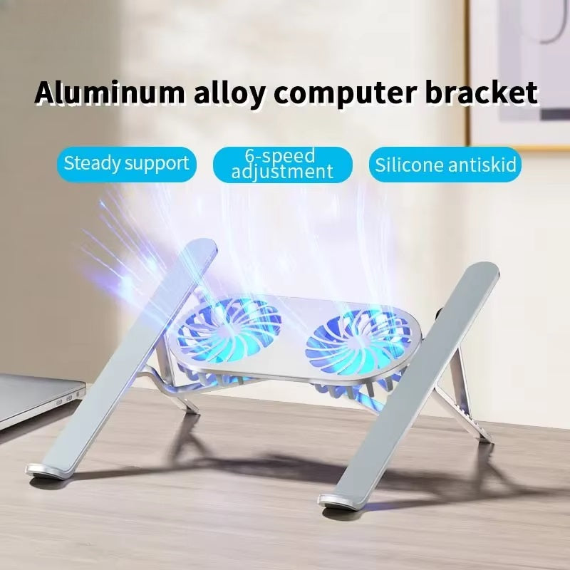 Foldable Laptop Stand with 360° Rotating Cooling Fans and Adjustable Height