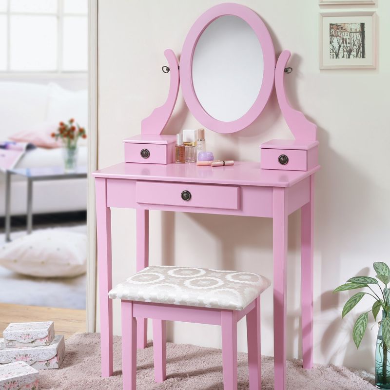 Makeup Vanity with Mirror and Upholstered Stool