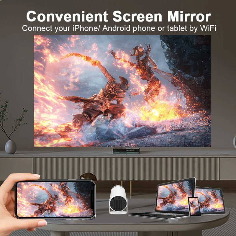 Smart 4K Mini Projector with Dual WiFi and Bluetooth Connectivity