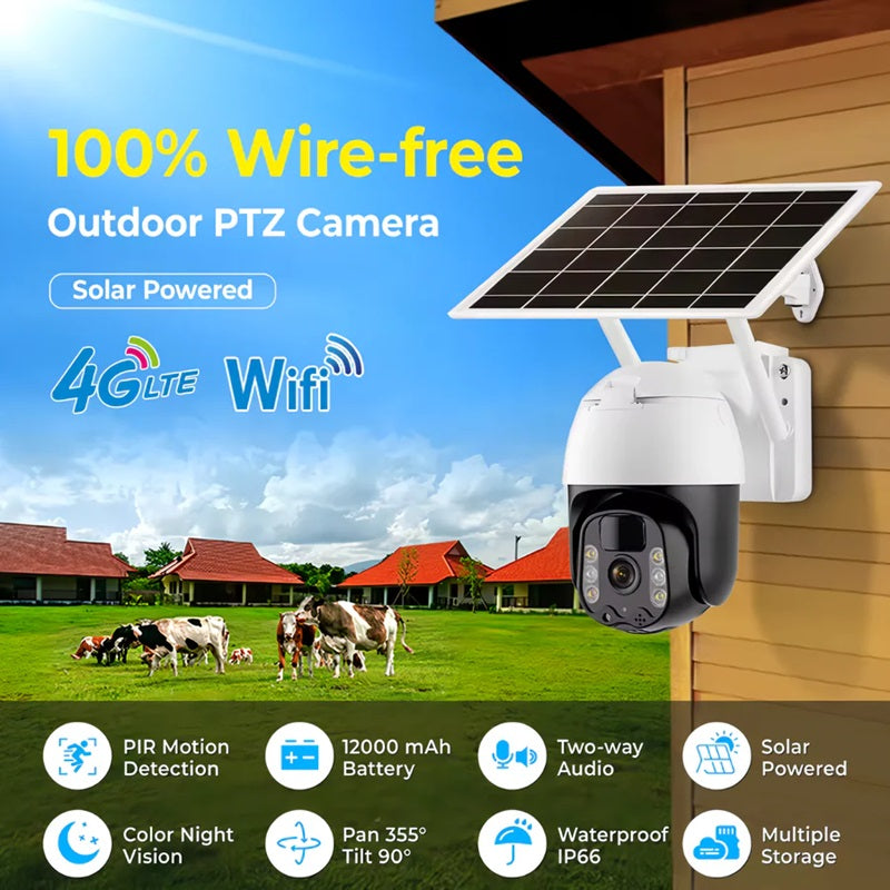 2K Solar-Powered WIFI PTZ Camera with Auto-Tracking & Night Vision