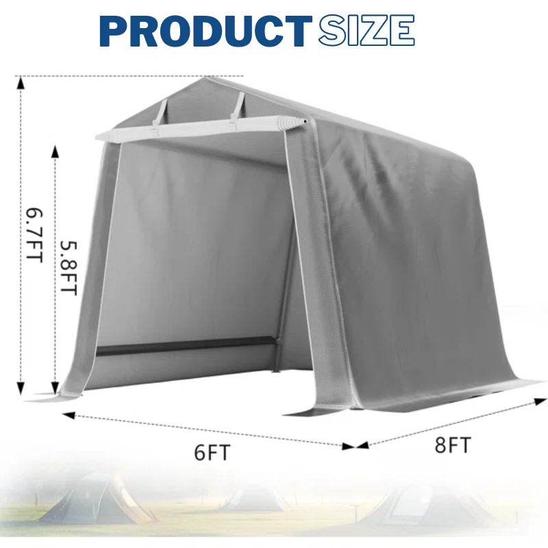 6x8 FT Heavy-Duty Portable Shed with Roll-Up Zipper Doors