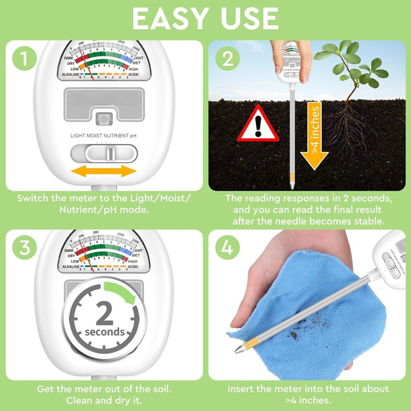 4-In-1 Smart Soil Meter for Precise Plant Care Monitoring