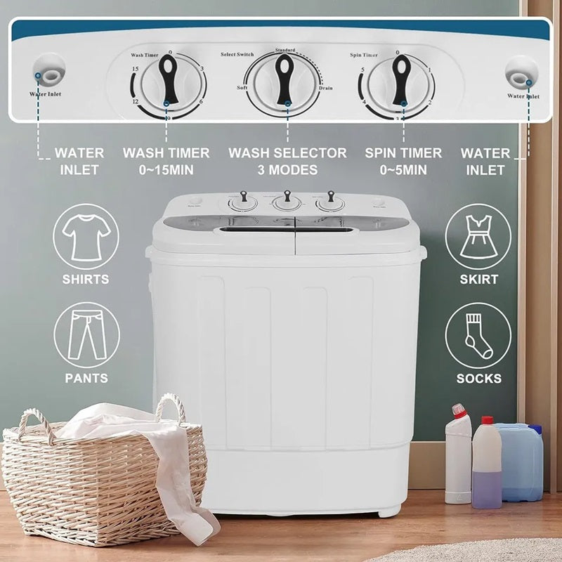 13LB Compact Washing Machine with Twin Tub for Wash and Spin Dry